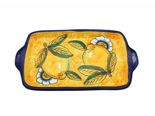 Rectangular Tray Lemon with curl and flowers design in yellow