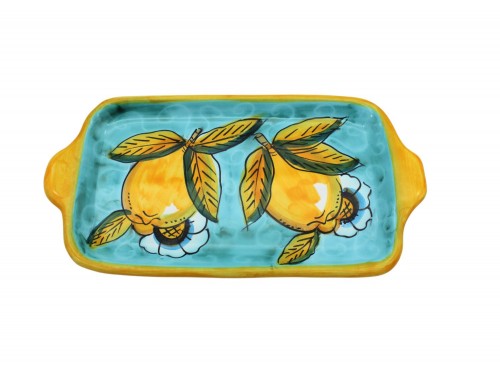 Rectangular Tray Lemon with curl and flowers design in green