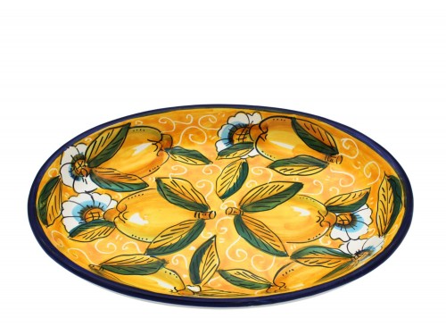 Piatto ovale in decoro limoni con ricciolo e fiori in giallo