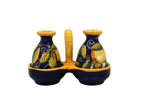 Set sale e pepe con cesto decoro limone e fiore in nlue