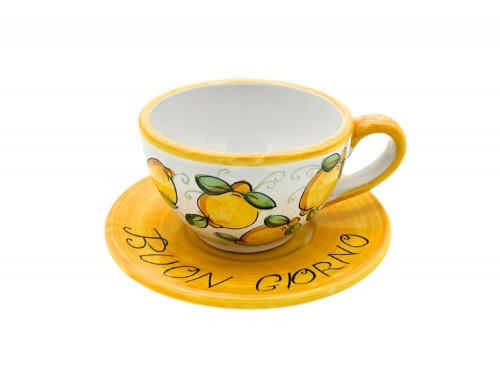 Tazza da tè con piattino limoni "buongiorno"