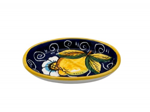 Small Oval Tray design lemon and flowers in blue