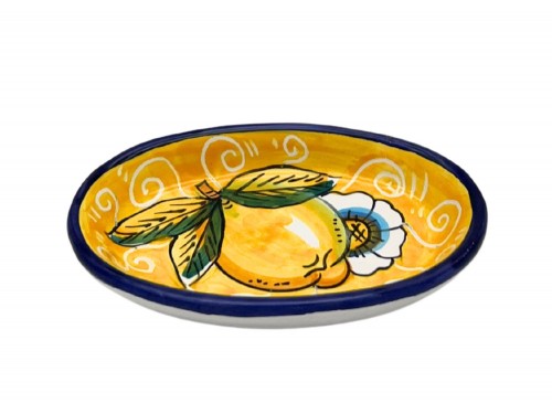 Piatto ovale piccolo in decoro limoni e fiori in giallo