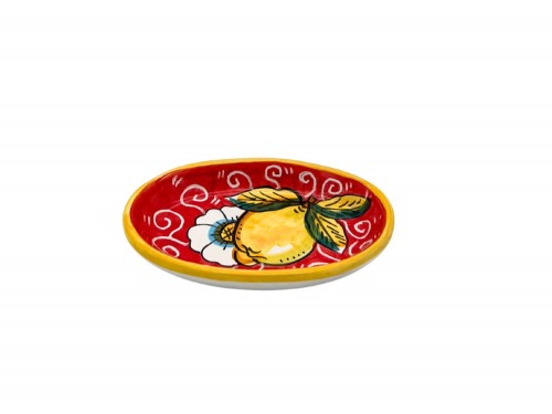 Piatto ovale piccolo in decoro limoni e fiori in rosso