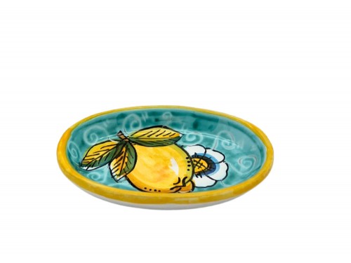 Piatto ovale piccolo in decoro limoni e fiori in verde