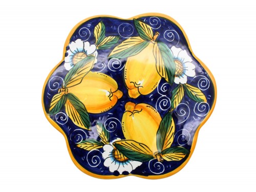 Sottopentola a forma di fiore Limoni e fiori in blu
