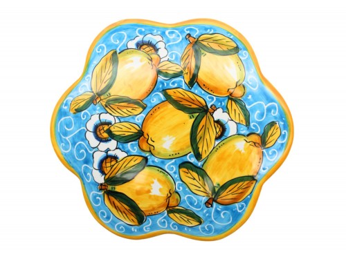 Sottopentola a forma di fiore Limoni e fiori in azzurro