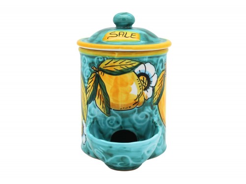 Barattolo porta sale con dispenser Verde Limone e fiori
