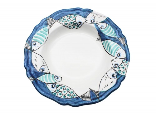 Pasta plate fish in white and turquoise