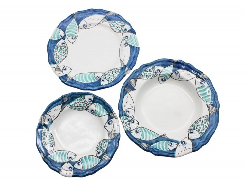 Plate set fish in white and turquoise
