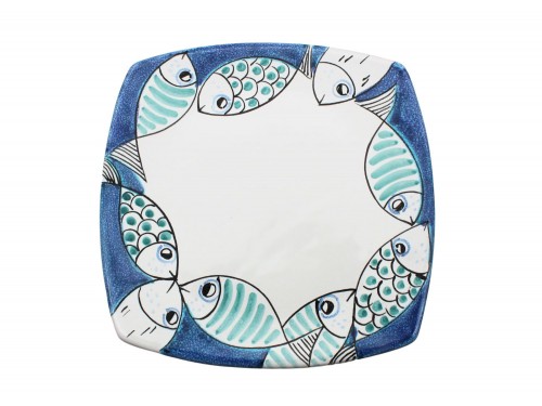 Square salad plate fish in white and turquoise