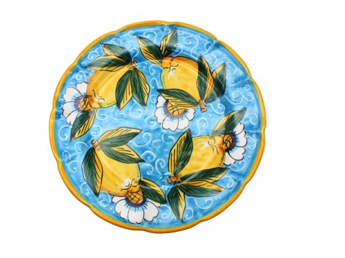 Dinner Plate Lemon and flower design in light blue