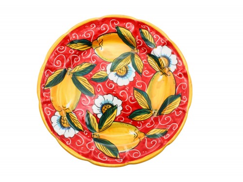 Dinner Plate Lemon and flower design in red