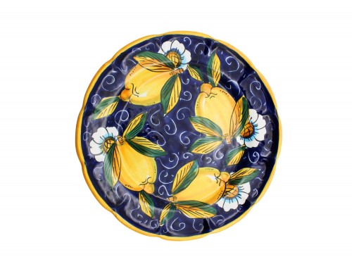 Pasta Plate Lemon and flower design in blue