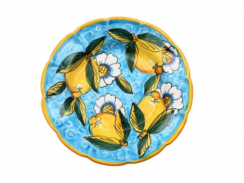 Pasta Plate Lemon and flower design in light blue