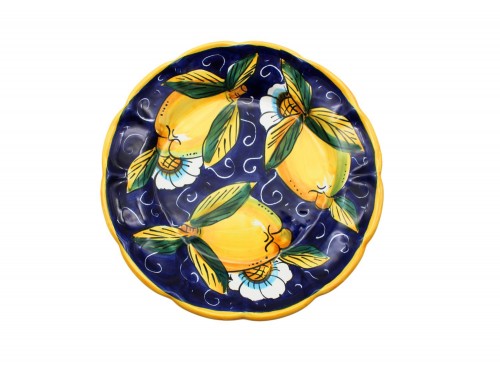 Salad Plate Lemon and flower design in blue