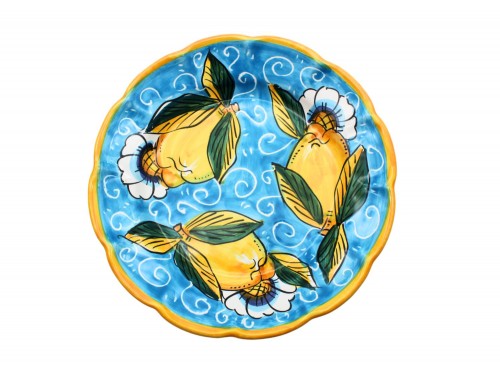 Salad Plate Lemon and flower design in light blue