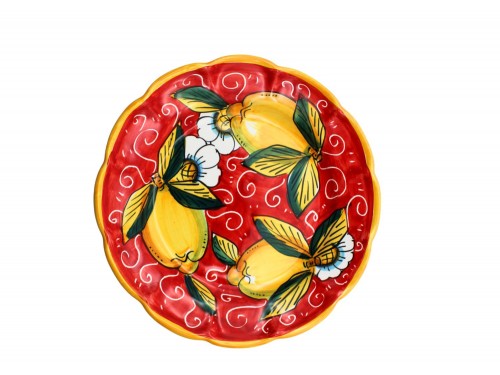 Salad Plate Lemon and flower design in red