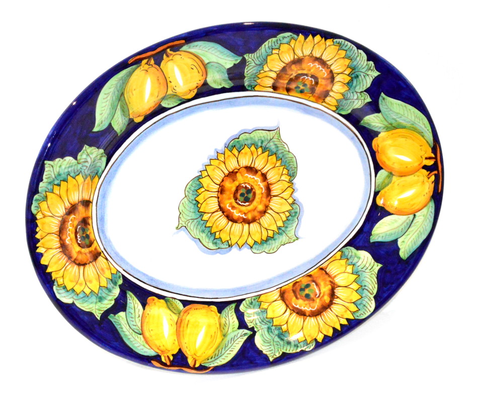 Oval serving plate sunflower lemon Blue