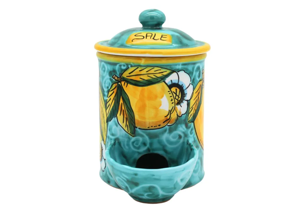 barattolo portasale con dispenser limone con ricciolo verde.webp