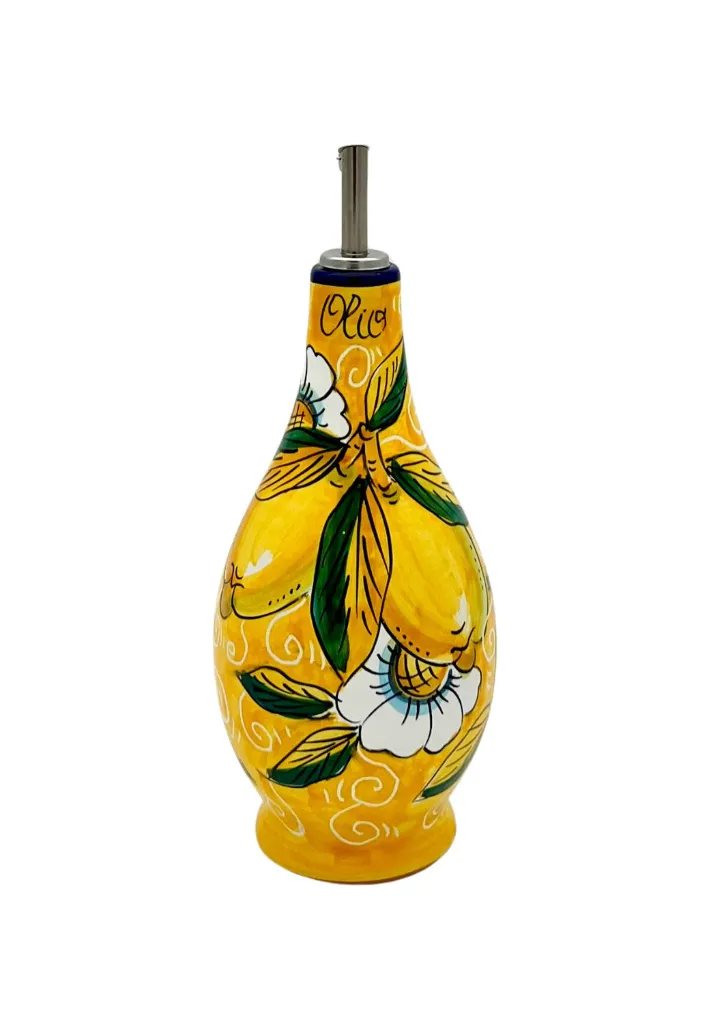 Bottiglia olio grande giallo Llmone con ricciolo .webp