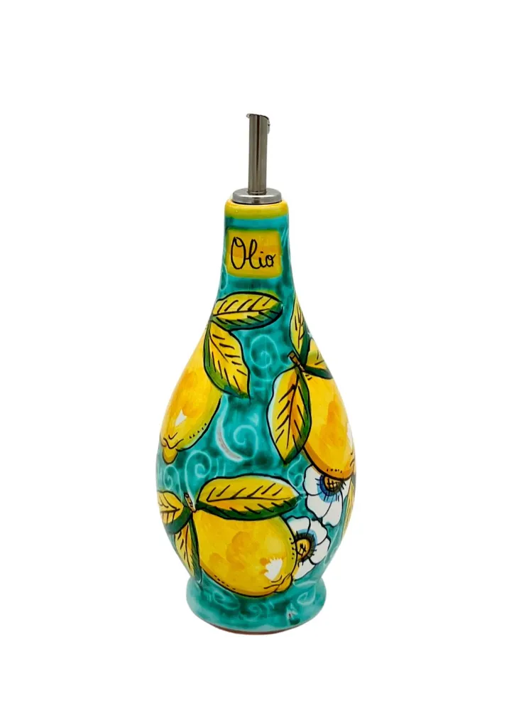 Bottiglia olio verde grande limone con ricciolo.webp