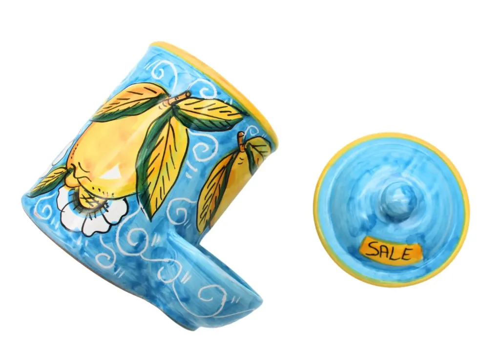 Blue Salt jar with "curly lemons"