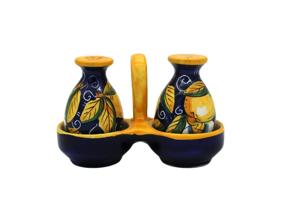 Set salt and pepper with canister with "curly lemons" (Blue)