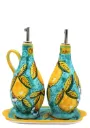 Blu Oil and Vinegar Set with "curly lemons"
