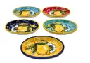 Set of 5 Tony Oval Tray  with "curly lemons"