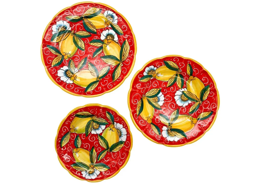 Set 3 Blu Plates Dinner, Pasta and Salad with "curly lemons"