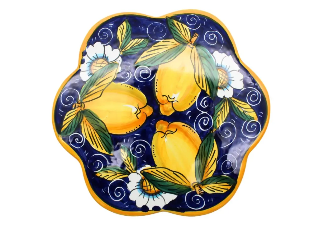 Flower Shape Trivet with "curly lemons" (Blue)