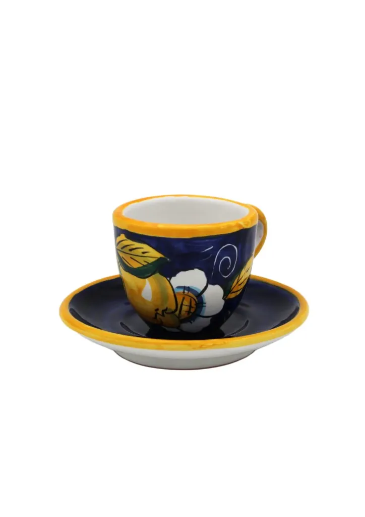 Espresso Cup & Saucer with "curly lemons" (Blue)