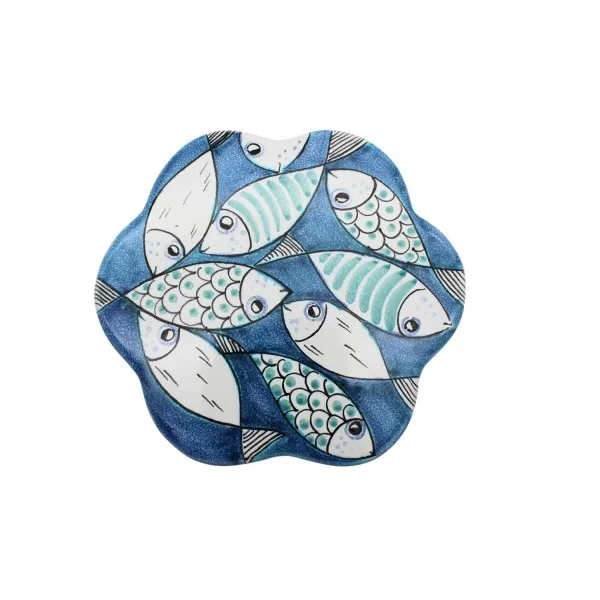 Flower Shape Trivet with fish in turquoise